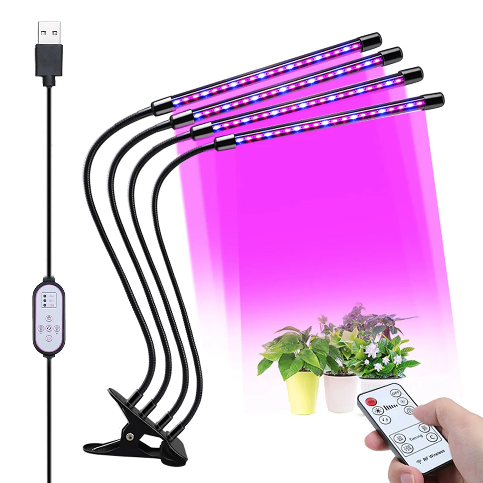 

USB Plant Growth Growing Clip Clamp Lamp Flora Light 3 Levels Flexible Bendable Tube for Greehouse Balcony Botany Vegetables