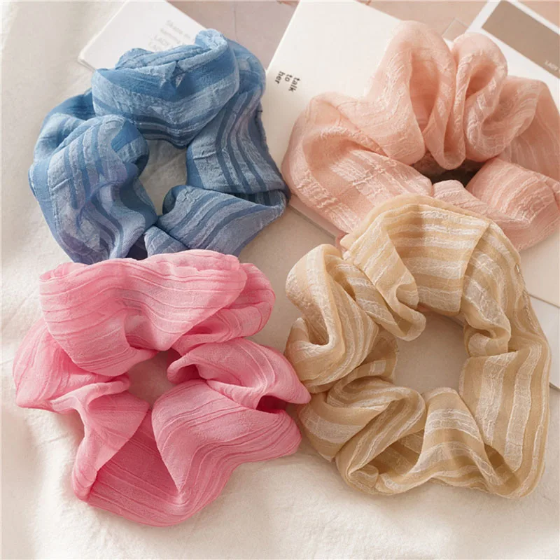 

2020 New Women Chiffon Elastic Hair Bands Headwear Bright Color Hair Scrunchies Ponytail holders Girl Hair Tie Accessories