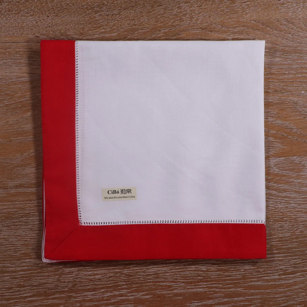 N037-R-20: 4pieces White Hemstitch Dinner Napkins Red hem Ramie Cotton Blend Ladder Hemstitch table linen
N037-R-20: 4pieces White Hemstitch Dinner Napkins Red hem Ramie Cotton Blend Ladder Hemstitch table linen