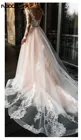 Сексуальное ТРАПЕЦИЕВИДНОЕ свадебное платье Scoop одежда с длинным рукавом; Кружевное платье с юбкой из тюля богемные Свадебные платья Vestido De Novia