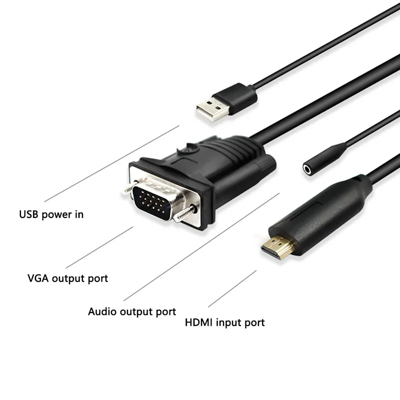 HDMI к VGA кабель адаптер 1 8 м с USB и аудио входом HDMI2VGA Кабель видеокабель