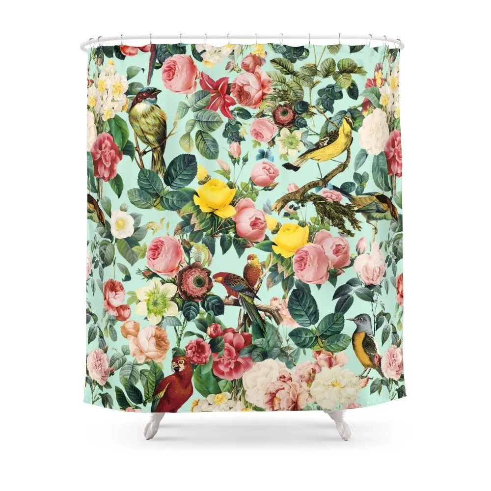 

Floral and Birds Shower Curtain Bathroom Curtain