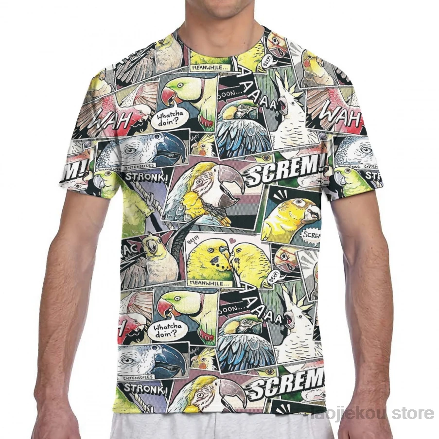 Футболка Мужская/женская с коротким рукавом модная рубашка принтом попугаев и