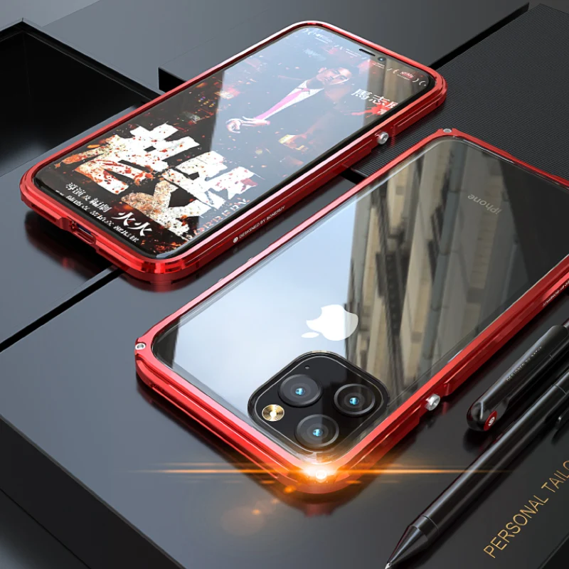Роскошный металлический корпус для iPhone 11 Pro Max чехол механический Алюминиевый металлический бампер и акриловый чехол для iPhone 11 Pro/Max задняя крышка - Цвет: Full Red