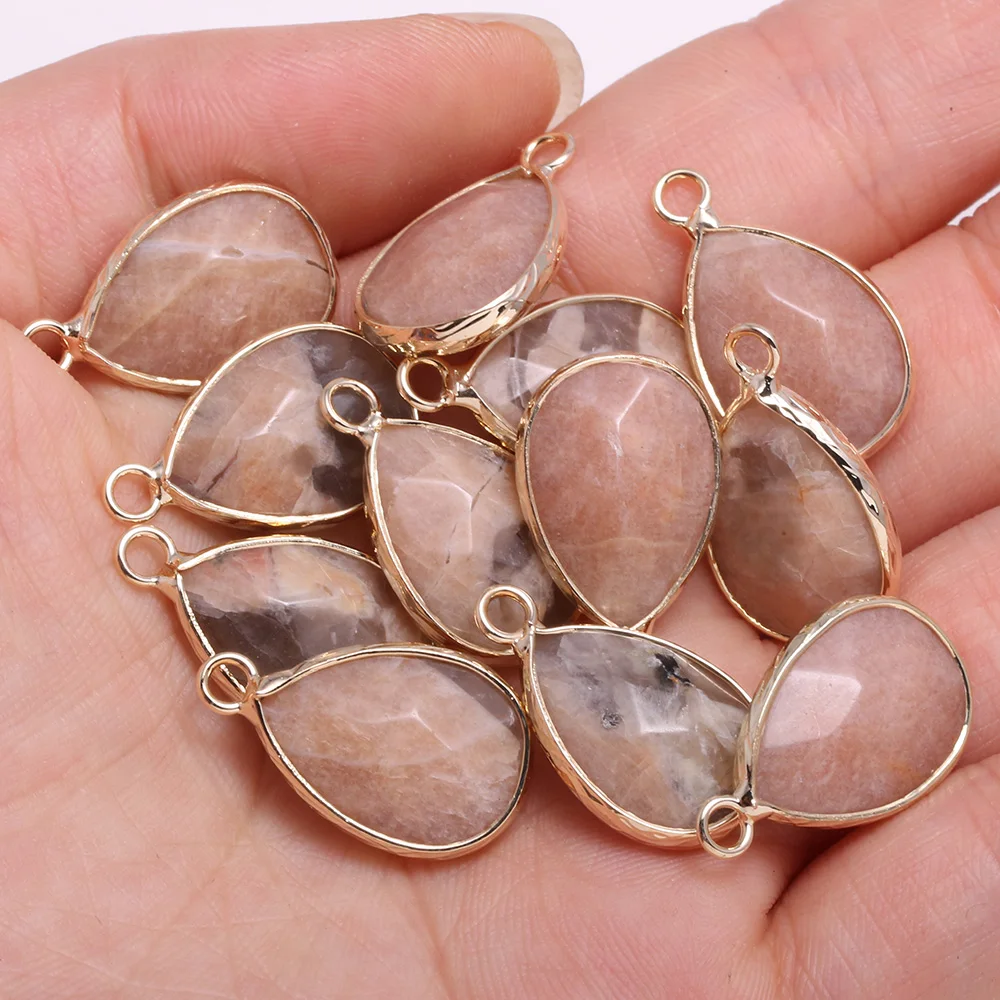 

New 5pcs Natural Stone Water Drop Shape Section Crazy Agats Pendants for Jewelry Making DIY Necklace Size 13x23mm