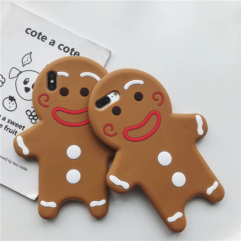 

3D Cartoon Silicone Gingerbread Man TPU Phone Case For iPhone 8 7 6 Plus SE 2020 X XR XS 11 12 12Pro Max Cases Soft Rubber Cover