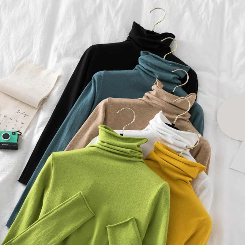 

Turtleneck Women Sweaters 2021 Autumn Winter Sweater Knitted Pullover Long Sleeve Sweaters Tops Soft Jumper Pull Femme 14colors