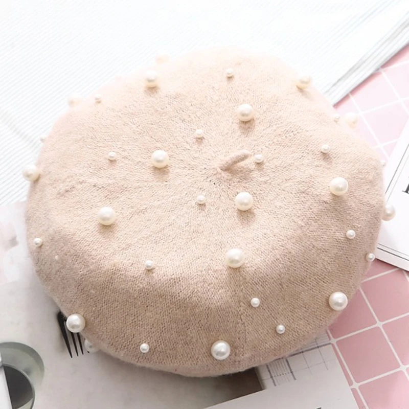 Новые женские шапки осень-зима роскошные кашемировые береты модные с бусинами и