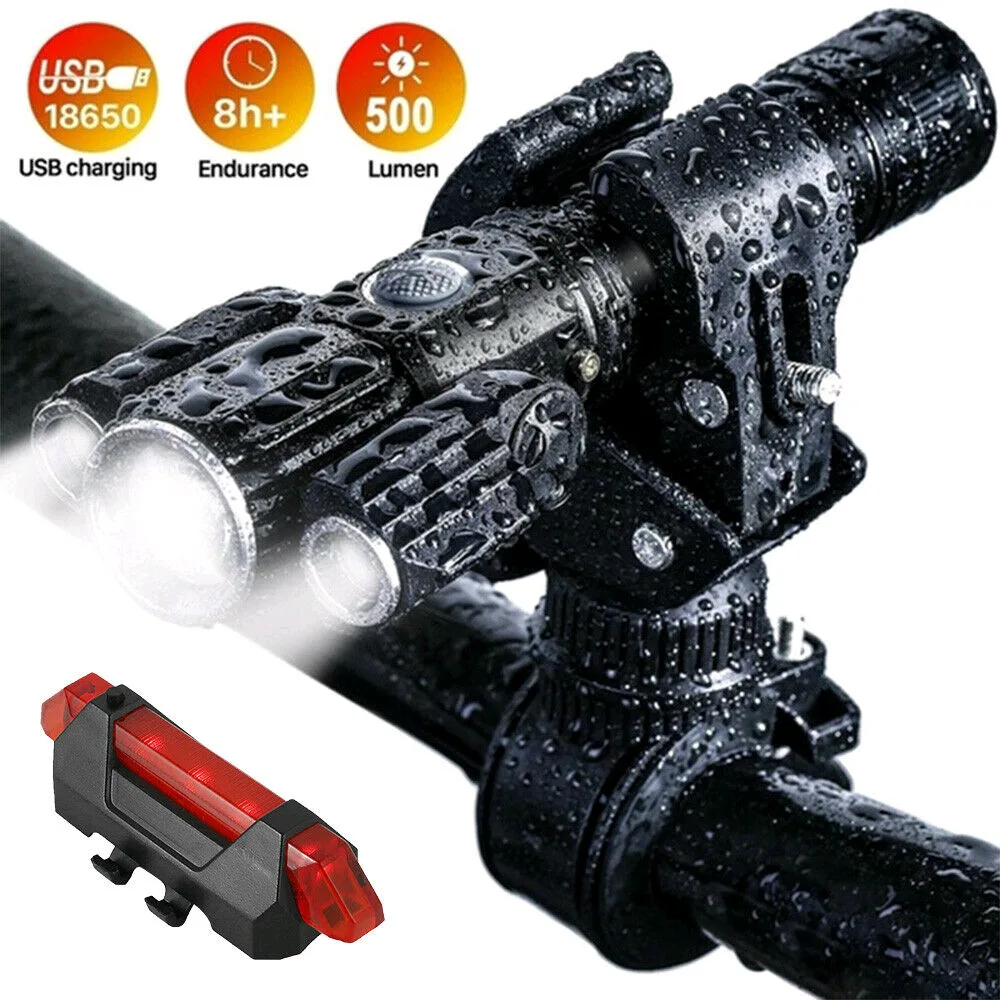 

Hot Sale Night Riding Glare Flashlight LED Airplane-shaped Flashlight Wholesale Bicycle Light Set with Tail Light