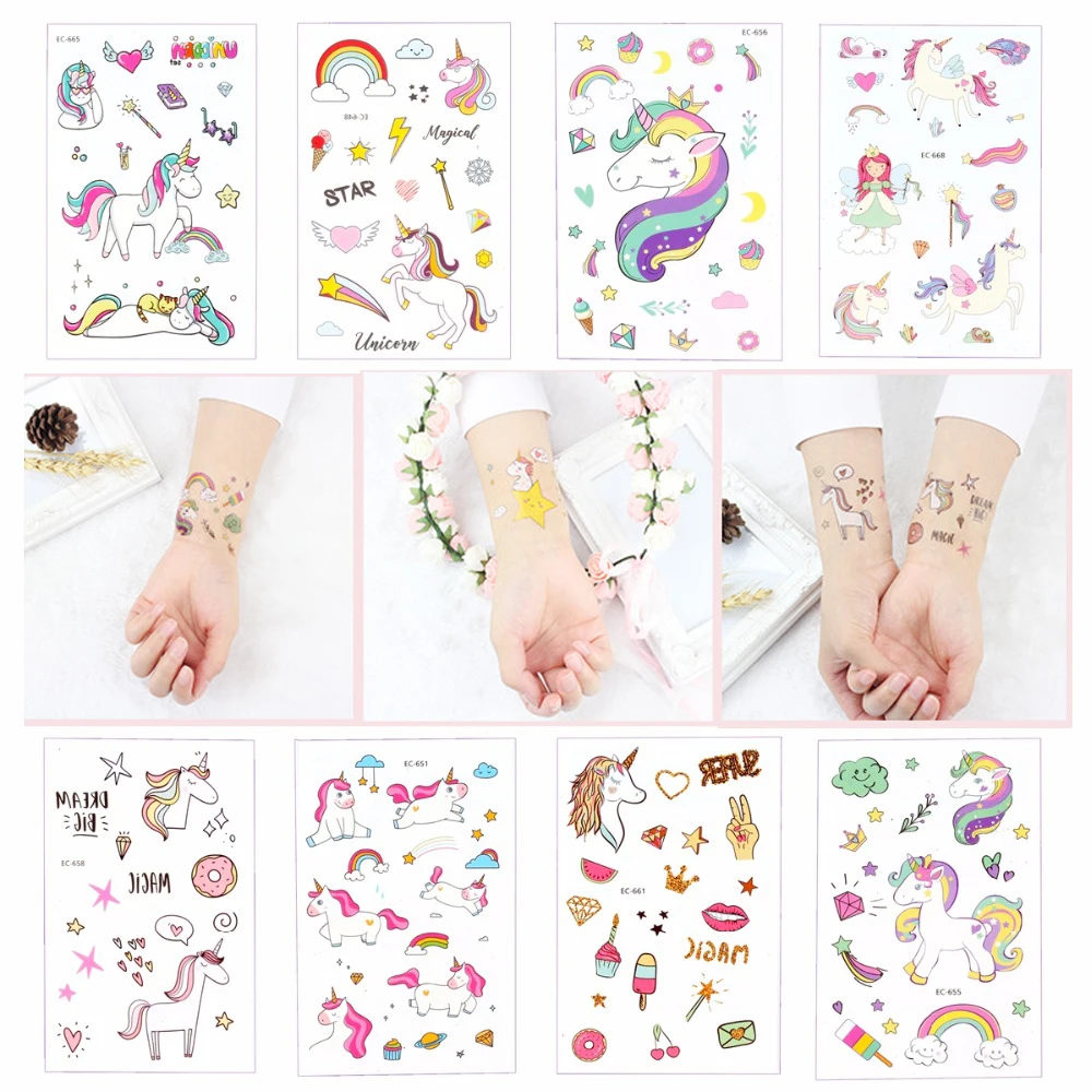 Мультяшная наклейка радужная лошадь переводная татуировка Временный ребенок