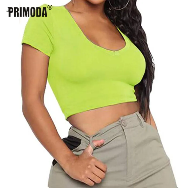 

Harajuku 2020 Spring Short Sleeve Crop Tops Neon Summer Cute Women White Black T Shirts Sexy Basic Casual TShirts Femme PR1320G