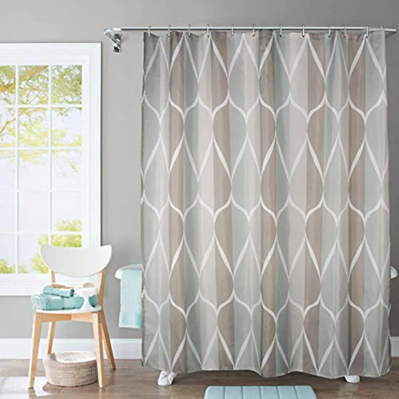 

Fabric Shower Curtain with Hooks Waterproof Polyester Bathroom Curtain is machine washable bathroom curtain set