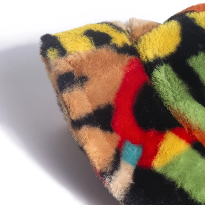 HUOBAO New Fashion Rainbow Letter Faux Fur Winter Warm Soft Bucket Hats For Women Ladies