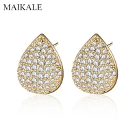maikale water drop shape aaa cubic zirconia stud earrings gold silver color copper korean earrings for women jewelry send gifts