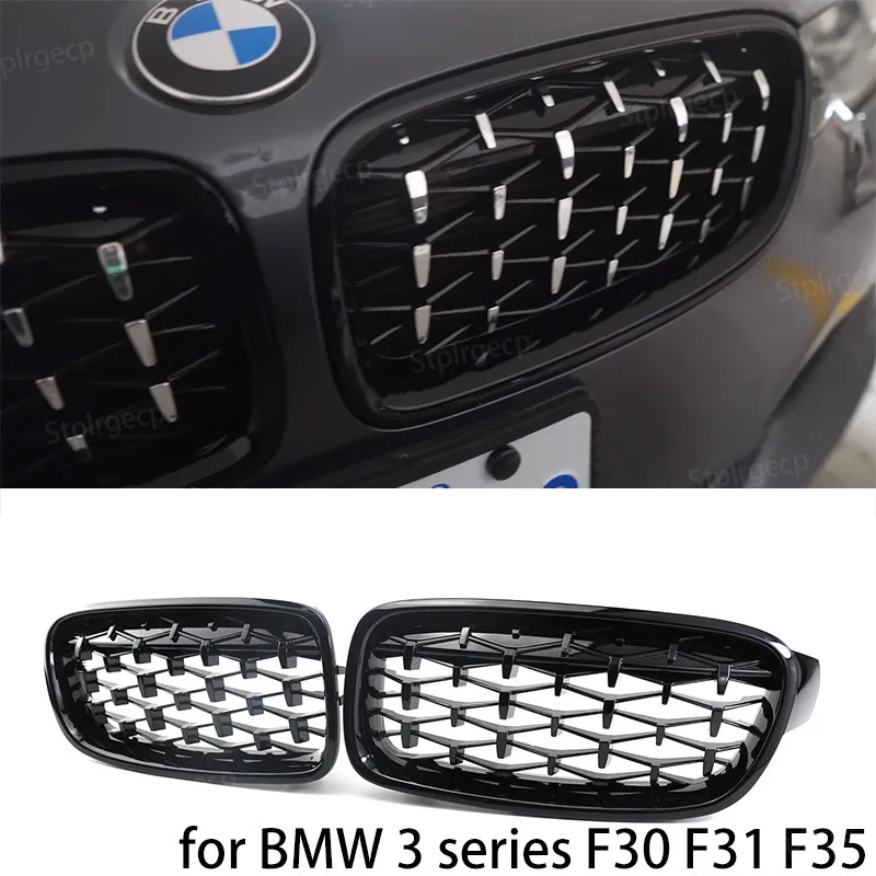 Grill Front Kidney Double Line Grille for BMW 3 series F30 F31 F35 2011-19 Diamond Grill Car Accessories