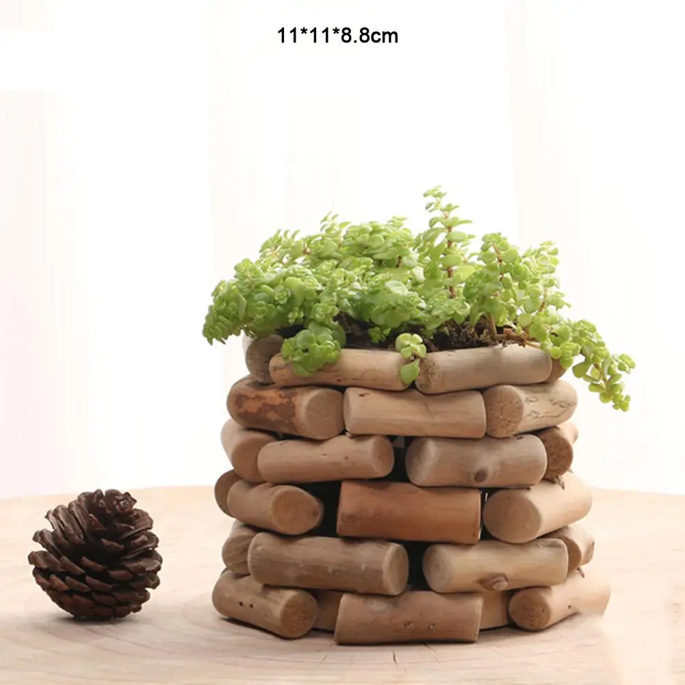 Натуральный Деревянный суккулентный цветочный горшок маленький садовый
