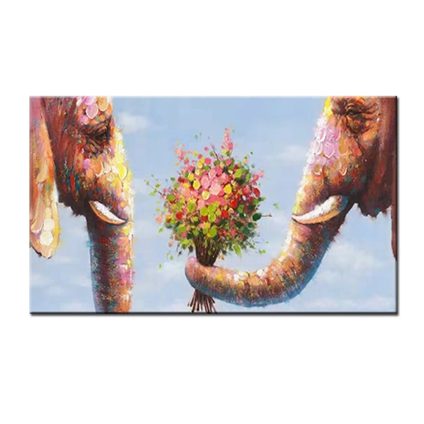 

Картина маслом «два африканских слона», Художественная, ручная работа, новинка 100%, животное, пастбище, пейзаж, Настенная картина для украшен...