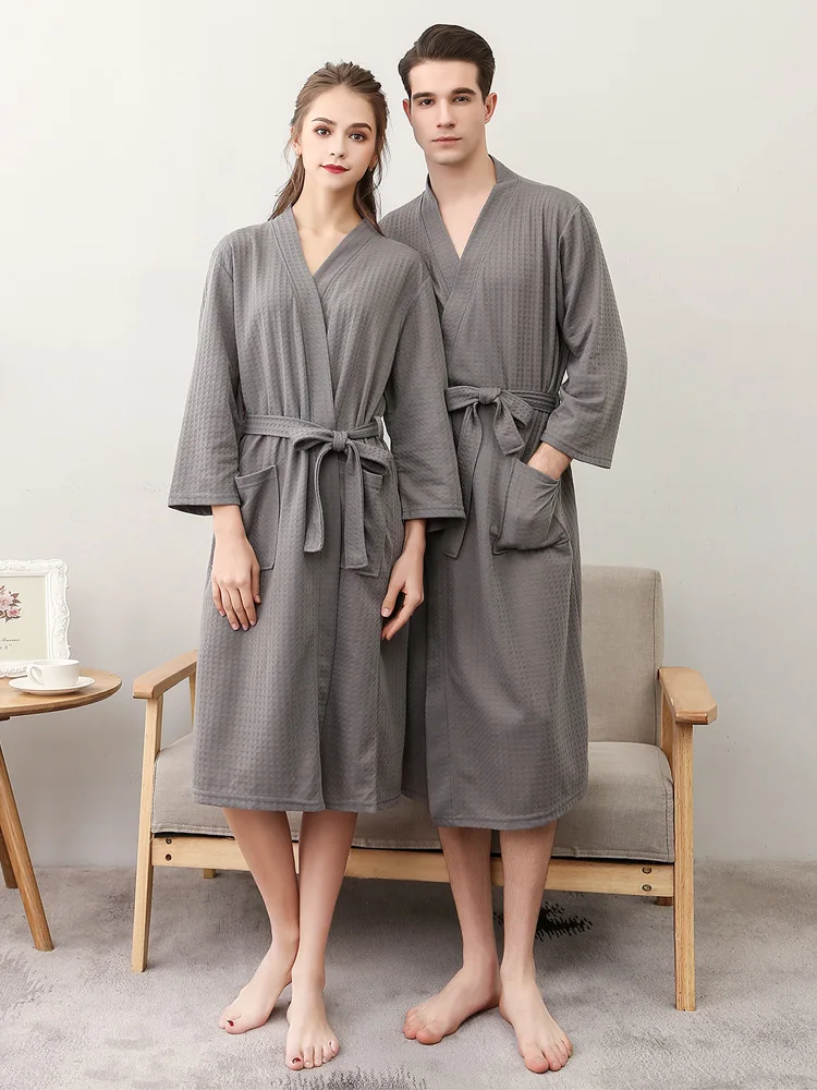 Lovers Men Bath Robe Waffle Shower Sleepwear Nightgowns Robe Male Female Bathrobe Long Woman Man Pajamas Couples Home Wear
