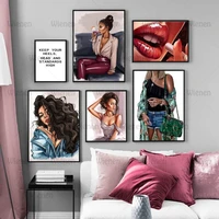 fashion girl icanvas painting nordic llustration smoking lip wine wall art posters and prints wall picture for living room decor
