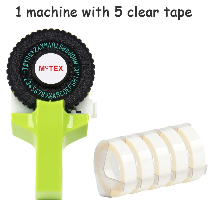 Зеленый цвет MoTex E101 принтер мини DIY Ручная Совместимость для dymo 3D тиснение ручная лента ручная машинка надпись машина - Цвет: machine with 5 clear
