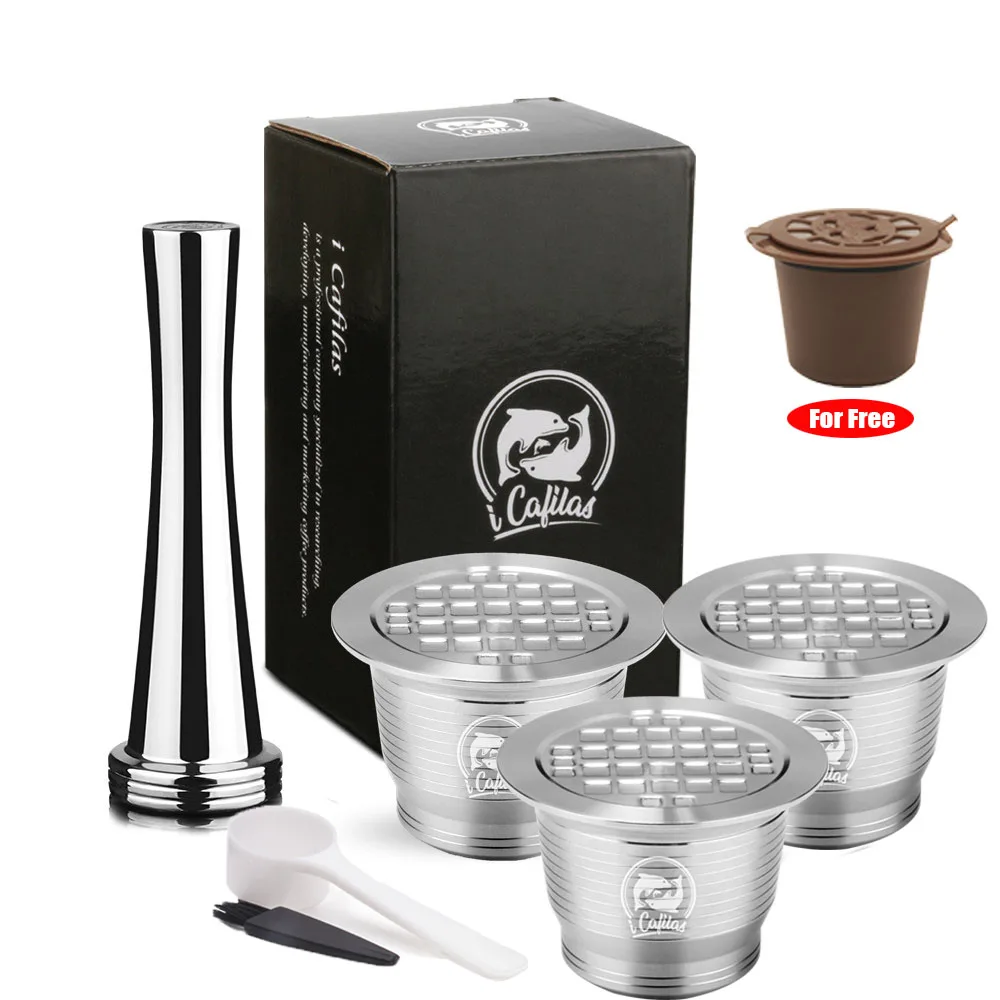 ICafilas Stianless Металл многоразовые кофе-капсулы Nespresso фильтр-пресс кофе измельчает вскрытие для Nes пресс o капсулы - Цвет: 3 capsule 1tam 1p