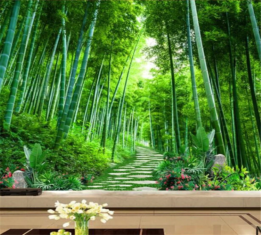 

Beibehang Customized Wallpaper High-end Atmospheric Bamboo Forest Series Silent Flower Path Green Background papel de parede