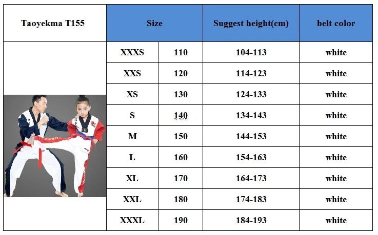 

Colored High Quality Adult Men Women Kids Taekwondo Uniforme with Embroidery Taekwondo dobok Suit for training clothes