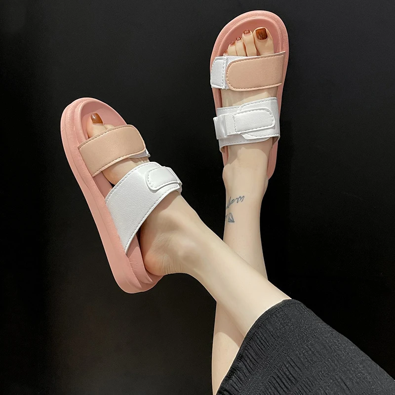 

Shoes For Girls Slippers Casual Summer Clogs Woman Pantofle Slides Med Lady Luxury Beach Soft Flat 2021 Rome Hook & Loop Fashion