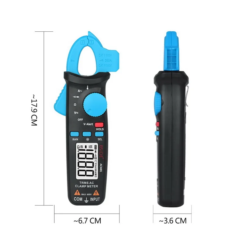 Mini Digital Clamp Meters BSIDE ACM Series True RMS DC AC Current Voltage Ohm Temp Capacitance Hz NCV Tester Ammeter Multimeter |