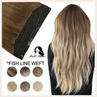 Полностью блестящие волосы из рыбьей лески, волнистые волосы с зажимами, 100% натуральные человеческие волосы Remy, невидимая рыбья проволока