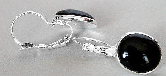 

LATE TREND ELEGANT NATURAL BLACK Natural jade 925 SILVER EARRINGS 11/10"