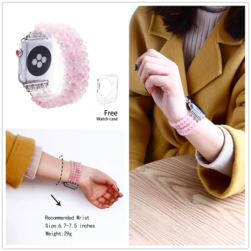 LuReen агатовыми бусами Эластичный ремешок для наручных часов Apple Watch серии 1/2/3, 42 мм, 38 мм, версия эластичный браслет, ремешок для наручных часов iwatch, 4/5 40 мм 44 мм