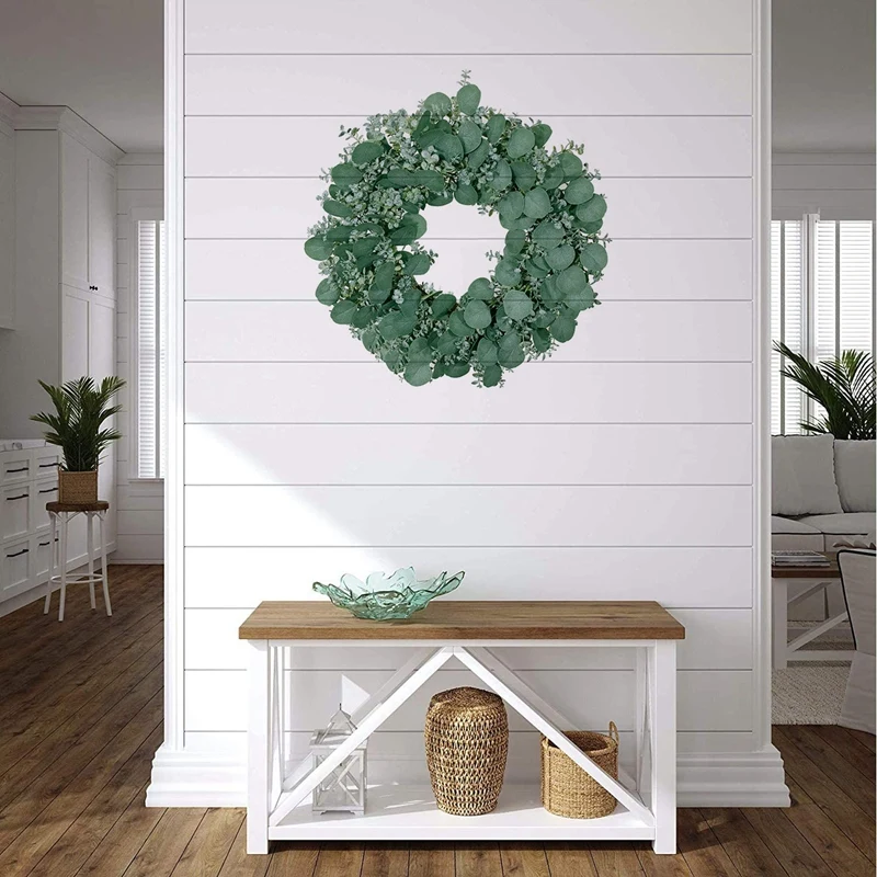 

Artificial Wreath Green Leaf with Rattan Ring, for Front Door Wall Window Wedding Party Farmhouse Garden Home Decor