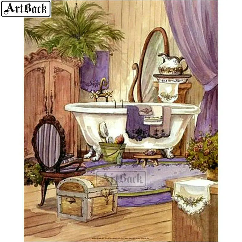 

5d diy diamond painting bathroom landscape sticker full square bath room diamond art 3d diamond mosaic kids gift embroidery
