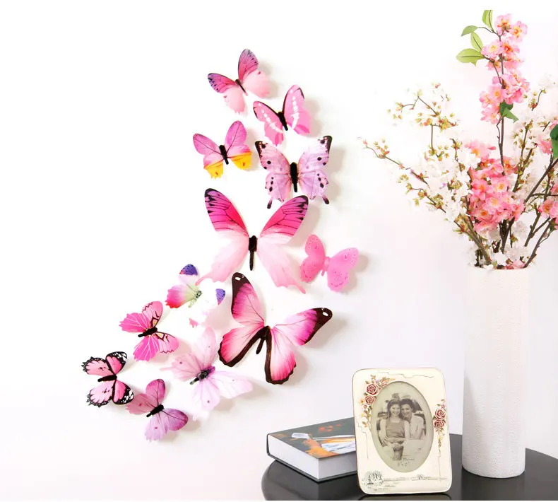 

12pcs/3D single layer simulation butterfly suit party kids room wall refrigerator decoration magnetic butterfly