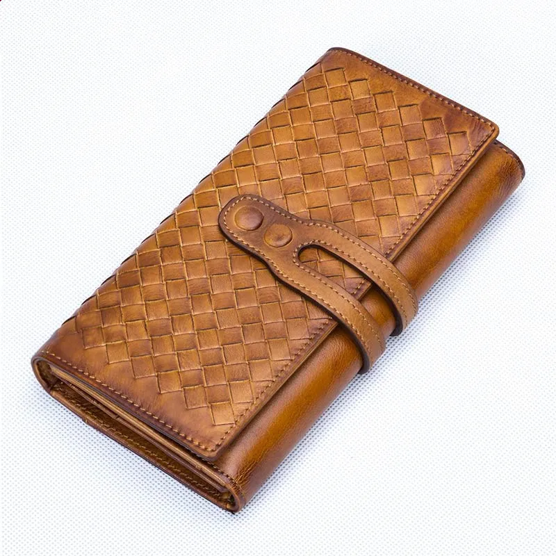 Handmade Leather Purses Women's Wallet Genuine Leather Clutch Bag 2020 New Style Zipper Card Holder Wallets 3 fold Woven Cowhide