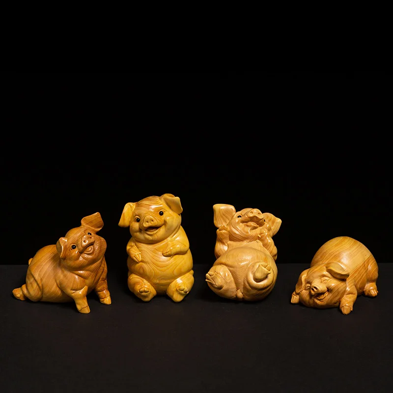 

Four Pigs Animal Statue Chinese Boxwood Carving Handmade Home Decoration Crafts Creative Wood Lucky Feng Shui