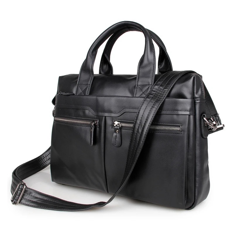 Black Men Handbag Leather 14 Inch Laptop Brief Case Top Layer Leather Shoulder Bag Business Man Male 2 Way Luxury Handbag