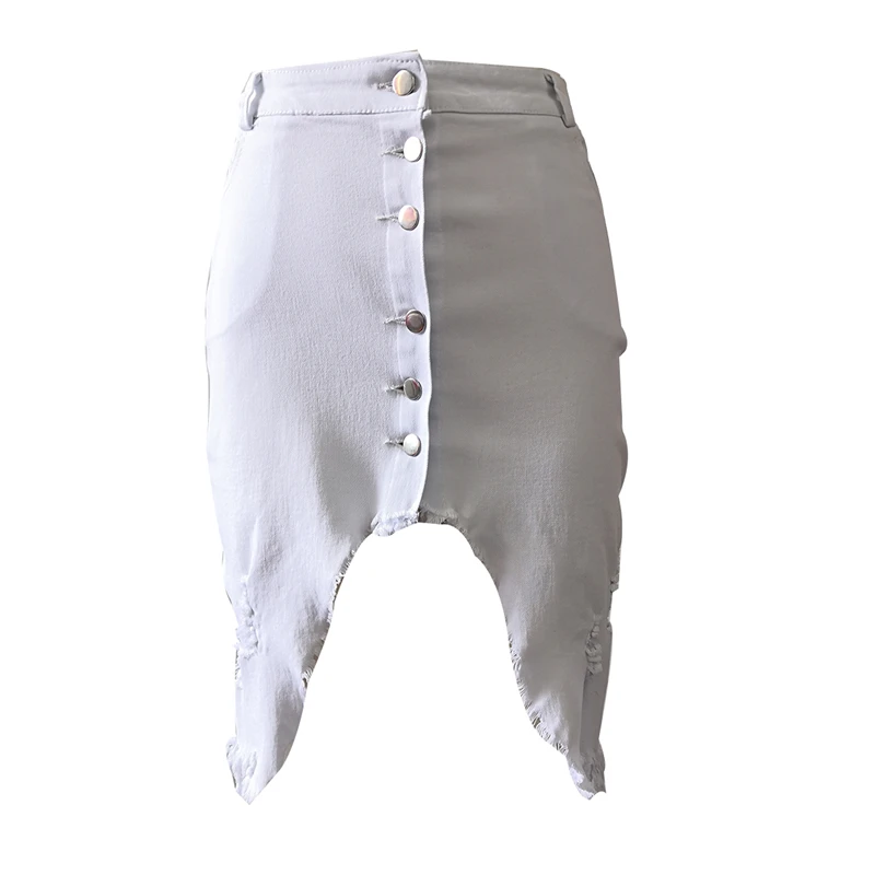 

Hot Summer Women Casual High Waiste Short Mini Button Short Skirt Black White Red Sexy High Slit irregular Tassel Denim Skirt