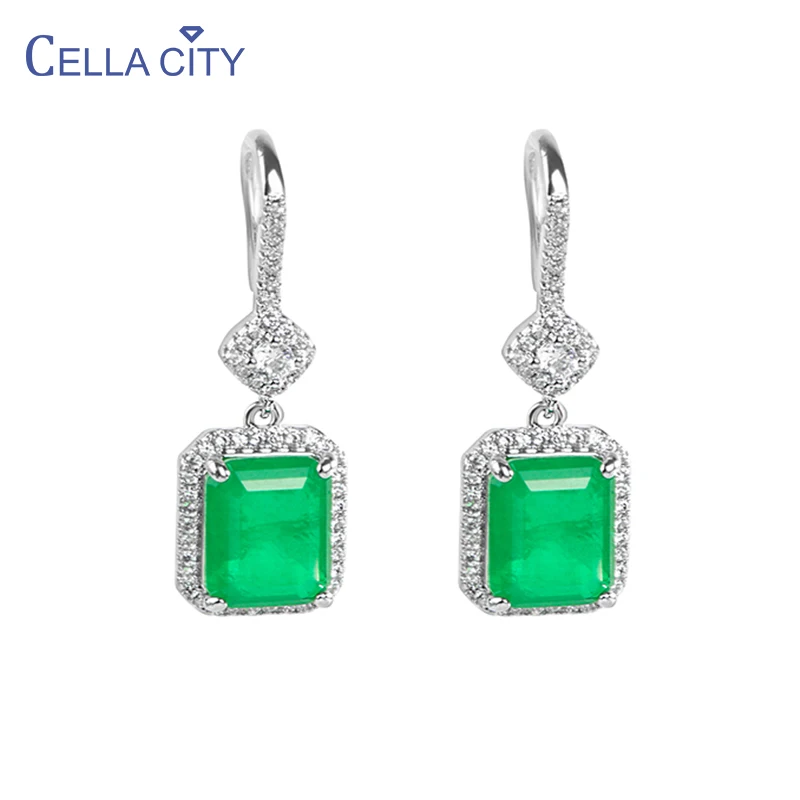 

Серьги-подвески из серебра 925 пробы с изумрудами