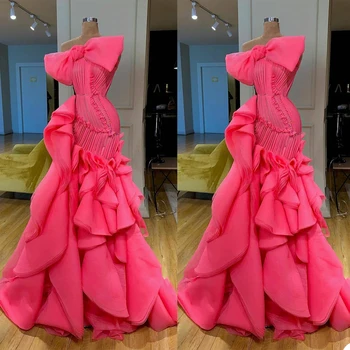 Arabic Dubai Unique Design Mermaid Evening Dresses Strapless Tiered Skirts Ruffles Party Gowns Red Carpet Fashion Prom Dress