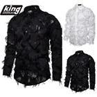 Рубашка мужская с отложным воротником, Повседневная модная сорочка ручной работы из трехмерной ткани с перьями и длинными рукавами, приталенный силуэт, европейские размеры, 2022