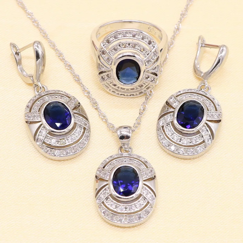XUTAAYI Серебряные Ювелирные наборы для женщин синий кубический цирконий Белый