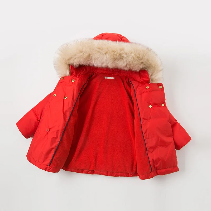 Детское пуховое пальто DB11623 dave bella зимняя верхняя одежда с меховым капюшоном и
