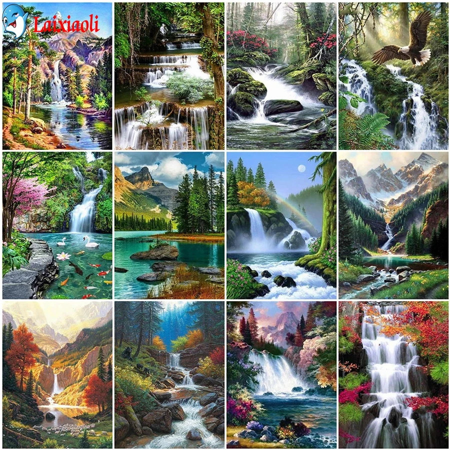 

Needlework Diamond Painting Waterfall scenery 5D DIY Diamond Embroidery Landscape Art Rhinestone mosaic Cross Stitch Decor Home