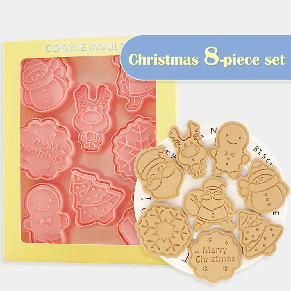 

8pcs/Set Christmas Biscuit Cutters Cookie Cutters Cartoon DIY Bakery Mold Biscuit Press Stamp Embosser Sugar Pasty Cake Mould