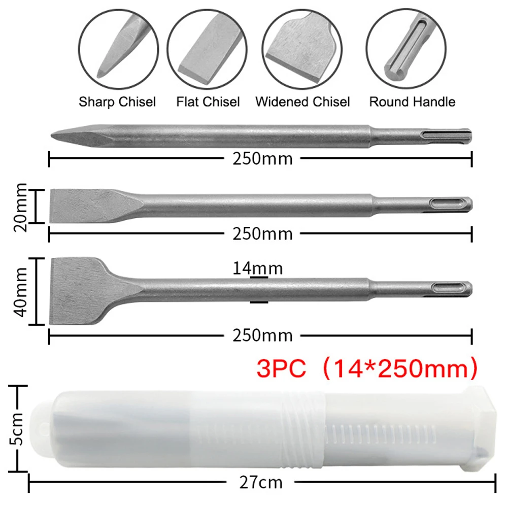 3 шт. электрический молоток долото с круглой ручкой остроконечное плоское