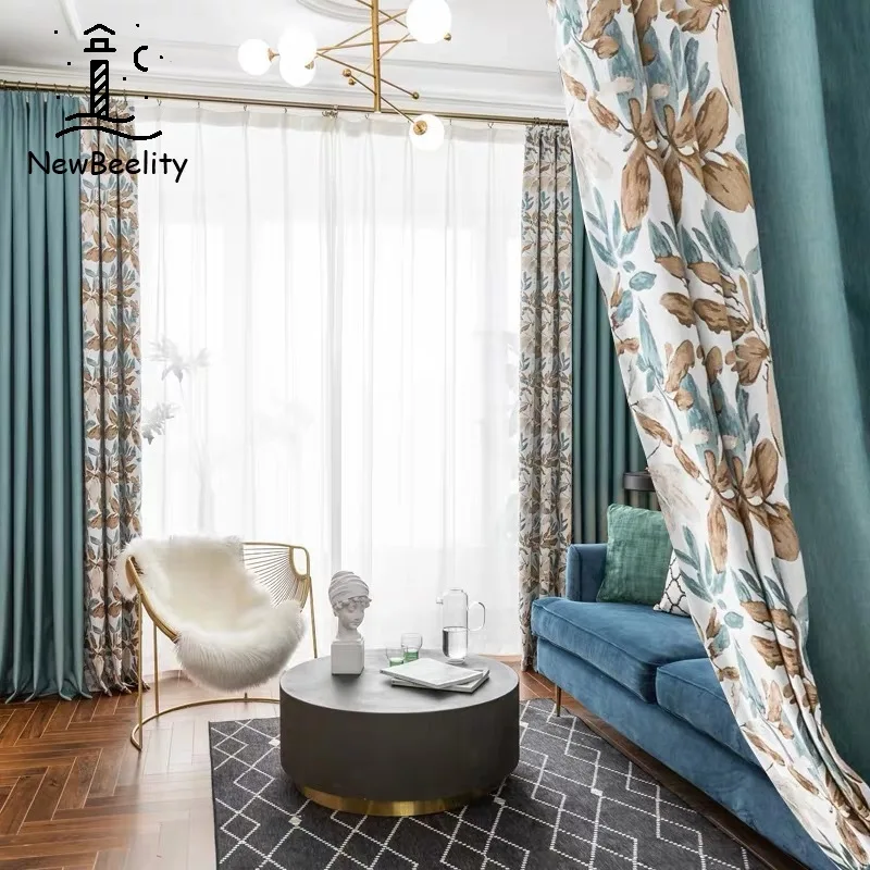 

American Pastoral Curtains Solid Color Luxury Stitching Curtains Blackout Insulated Curtain Curtains For Living Room Bedroom