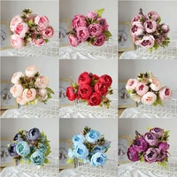 home party decor bunch silk peony artificial flowers wedding bouquet 13 heads