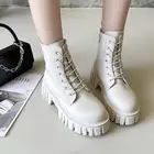 Женские белые ботинки, осенняя модная черная кожаная обувь на платформе 2022, ботильоны в стиле панк, с круглым носком, на квадратном каблуке, женские ботинки